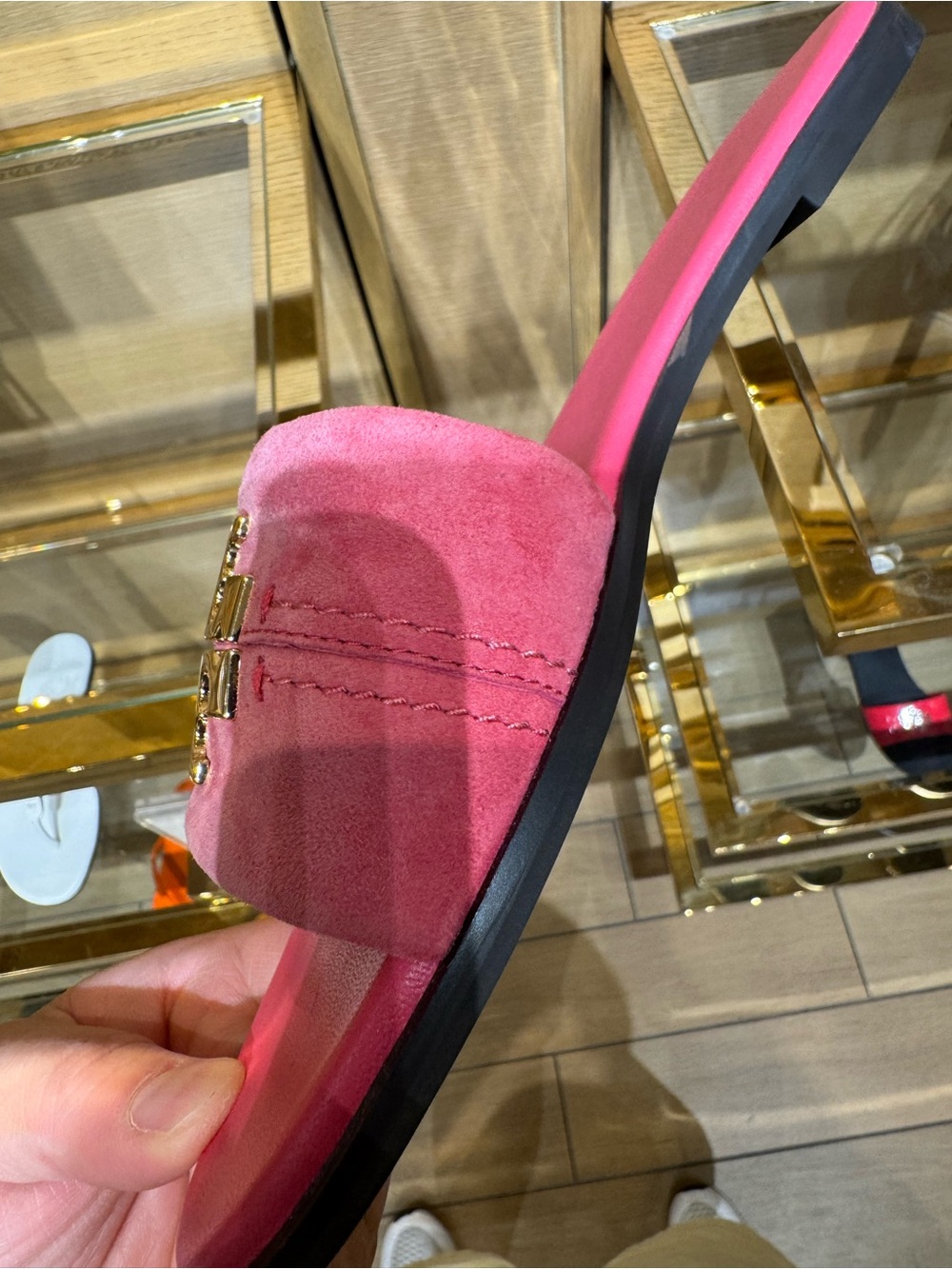 Tory Burch Everly Suede Leather Silver Signature Logo Slide - Picture 3 of 5